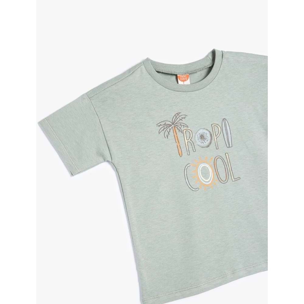 Erkek Bebek Slogan Baskılı Kısa Kollu Pamuklu Tişört 5SMB10182TK - KOTON - YEŞİL - 3-4 YAŞ