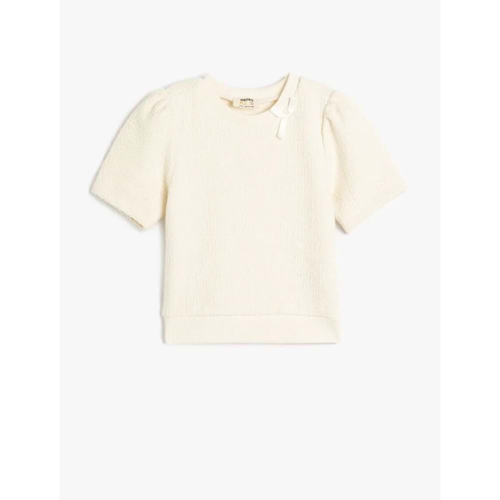 Fiyonk Detaylı Kısa Kollu Bisiklet Yaka Bluz 5SKG60075AK - KOTON - EKRU - 6-7 YAŞ