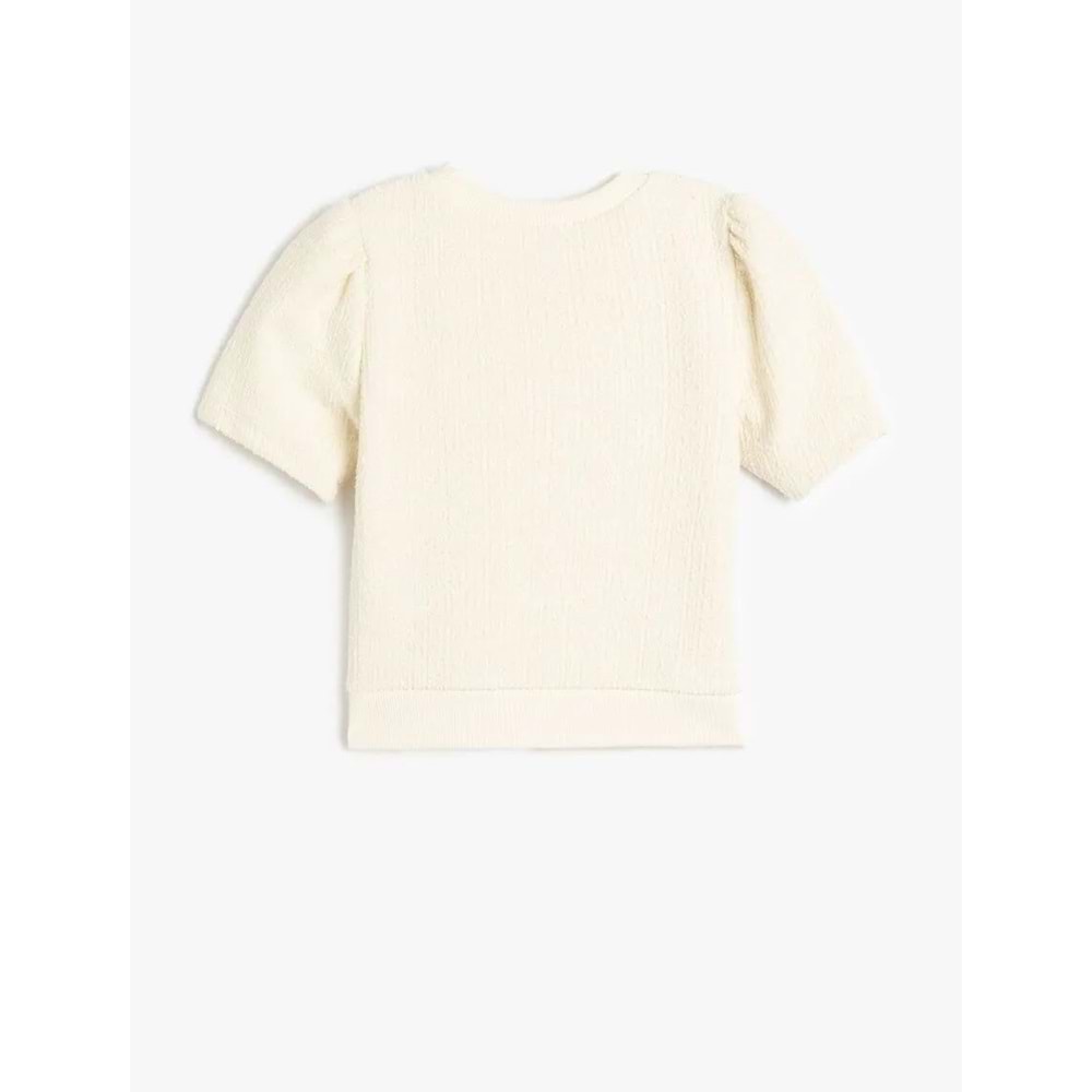 Fiyonk Detaylı Kısa Kollu Bisiklet Yaka Bluz 5SKG60075AK - KOTON - EKRU - 6-7 YAŞ