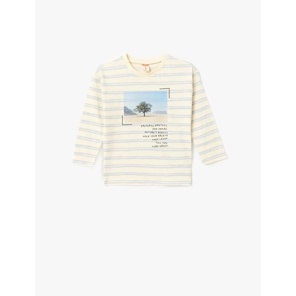 Erkek Bebek Fotoğraf Baskılı Pamuklu Uzun Kollu Tişört 5SMB10180TK - KOTON - EKRU - 3-4 YAŞ