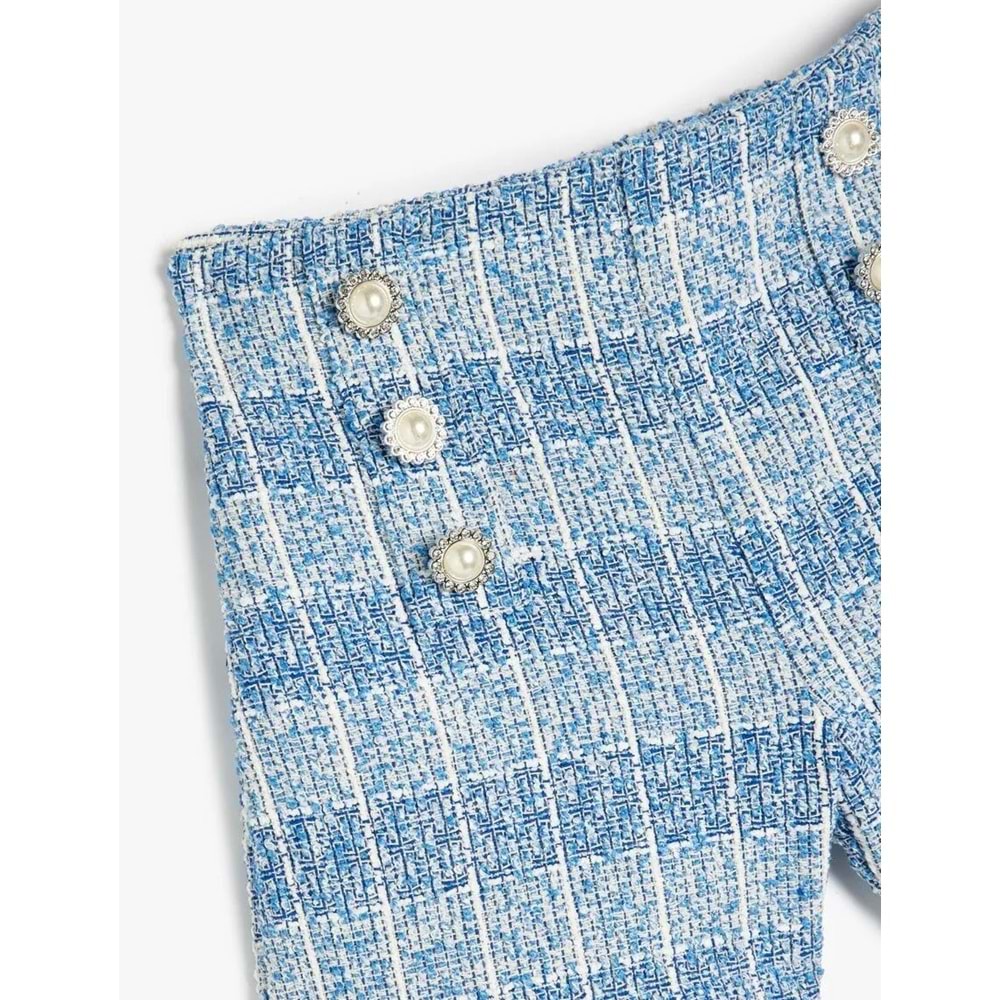 Kız Çocuk Düğme Detaylı Tüvit Şort 5SKG40046AW - KOTON - MAVİ - 4-5 YAŞ