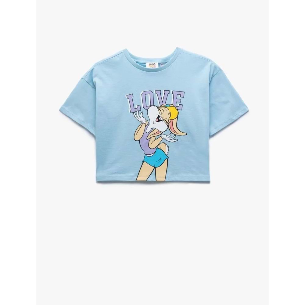 Kız Çocuk Pamuklu Lola Bunny Baskılı Kısa Kollu Bisiklet Yaka Lisanslı Crop Tişört 5SKG10446AK
