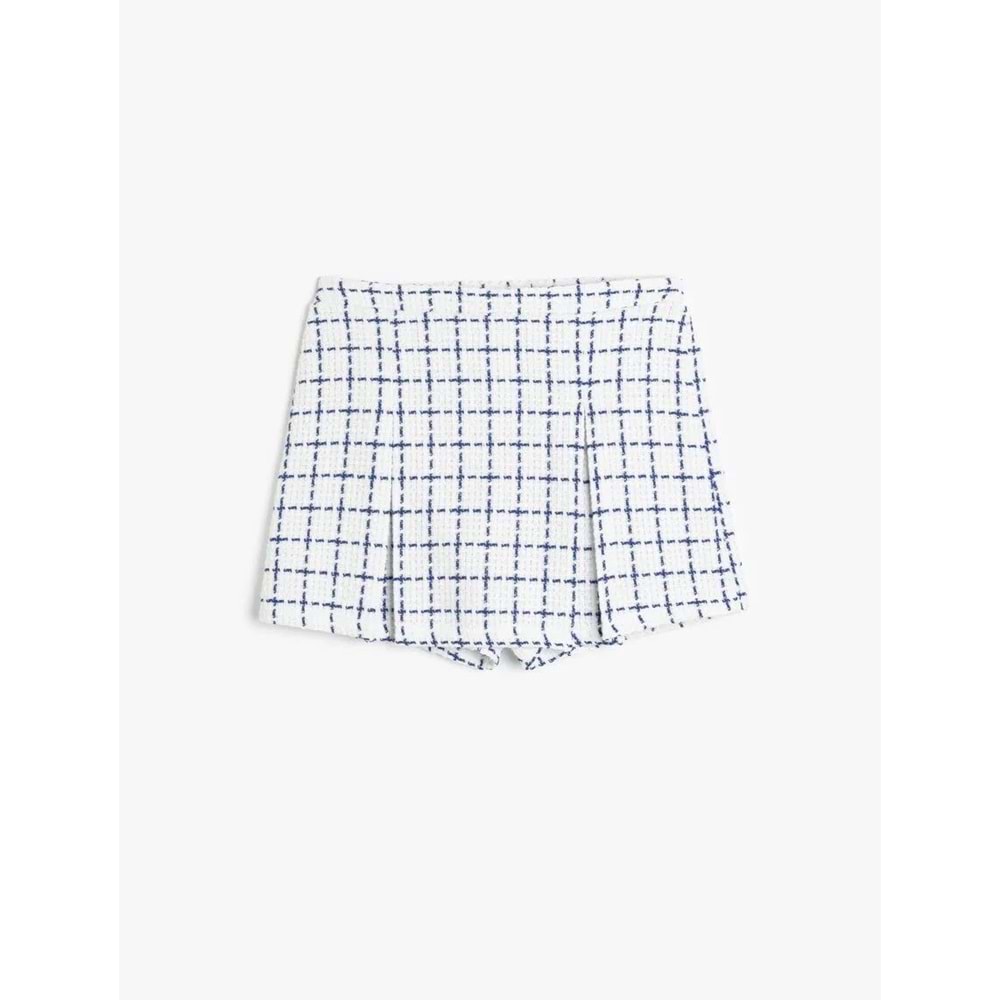 Kız Çocuk Ekose Desenli Pile Detaylı Tüvit Şort Etek 5SKG40047AW - KOTON - MAVİ - 13-14 YAŞ