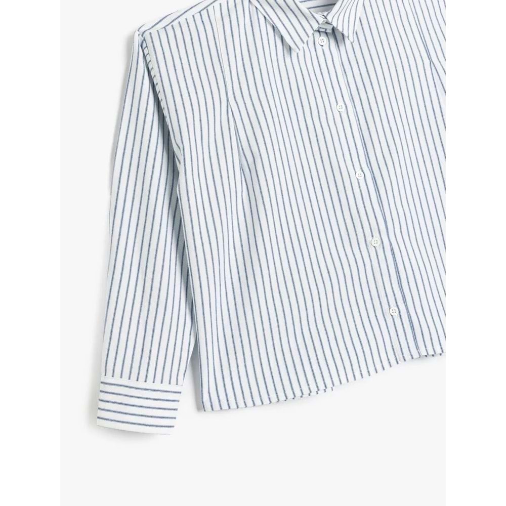 Uzun Kollu Düğme Kapamalı Viskon Karışımlı Çizgili Gömlek 5SKG60109AW - KOTON - MAVİ ÇİZGİLİ - 7-8 YAŞ