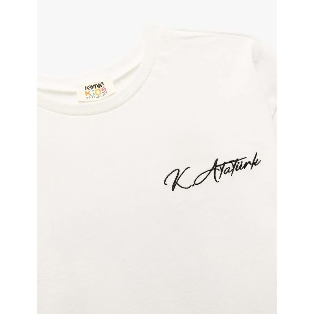 Kız Çocuk Atatürk Baskılı 23 Nisan Temalı Kısa Kollu Pamuklu Tişört - KOTON - EKRU - 9-10 YAŞ