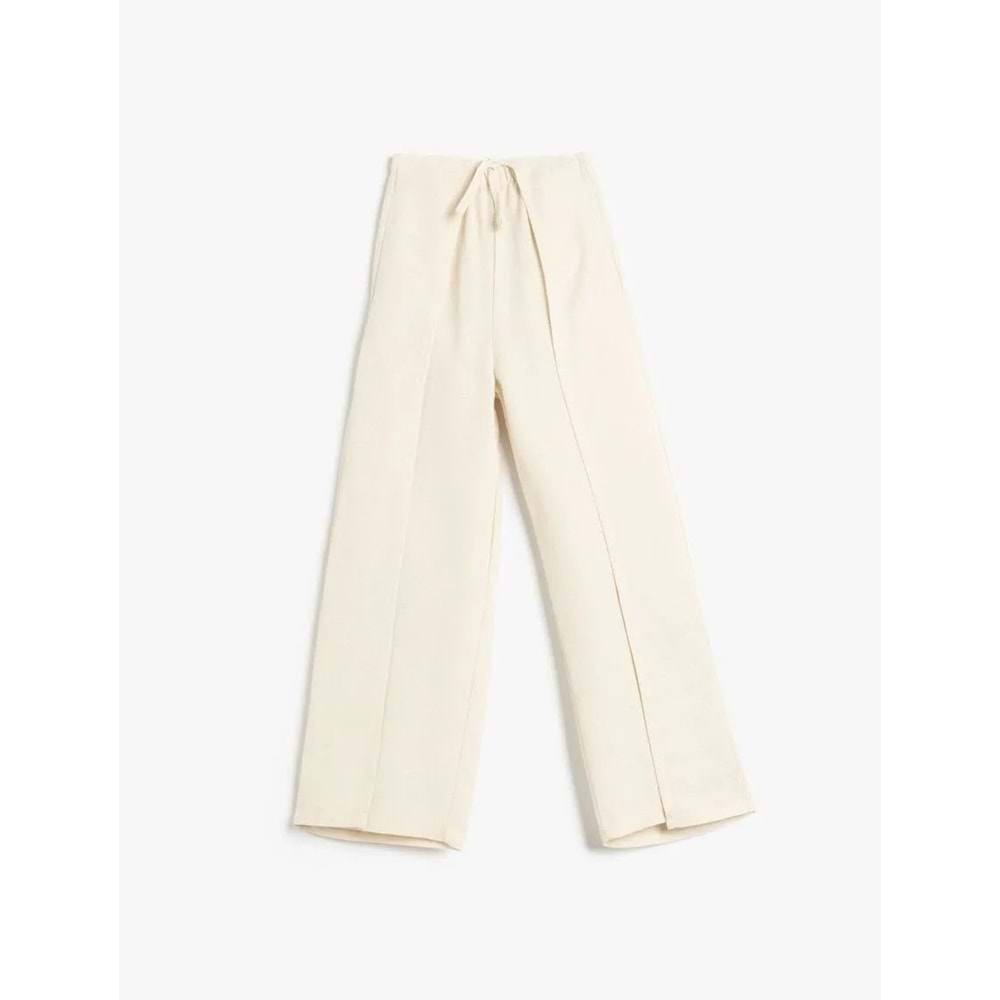 Kız Çocuk Beli Bağcıklı Viskon ve Keten Karışımlı Bol Paça Pantolon 5SKG40065AW - KOTON - BEJ - 5-6 YAŞ