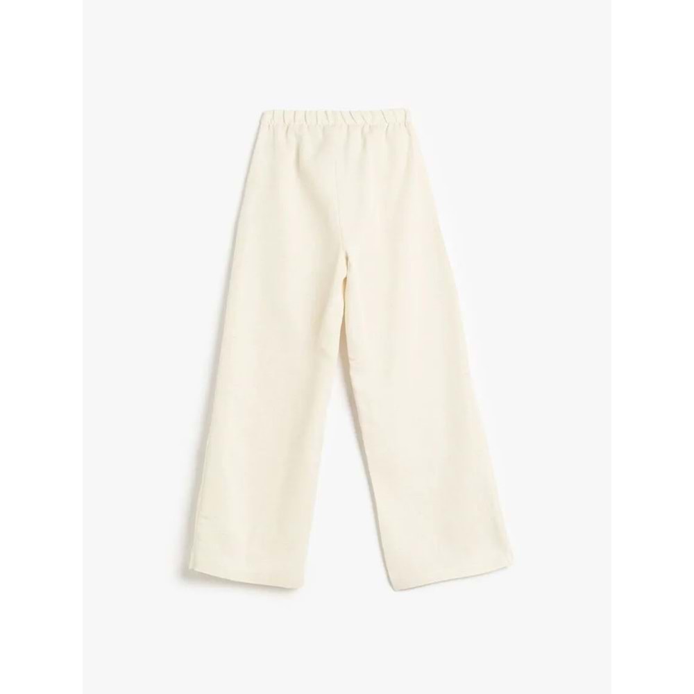 Kız Çocuk Beli Bağcıklı Viskon ve Keten Karışımlı Bol Paça Pantolon 5SKG40065AW - KOTON - BEJ - 5-6 YAŞ