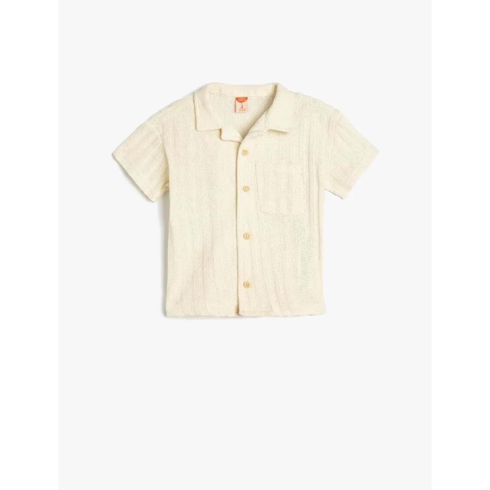 Erkek Bebek Pamuklu Tek Cepli Oversize Polo Yaka Tişört 5SMB10096TK - KOTON - EKRU - 3-4 YAŞ