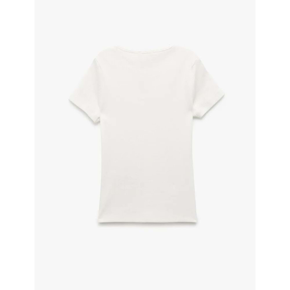Kız Çocuk Fiyonklu Bisiklet Yaka Kısa Kollu Pamuklu Tişört - KOTON - EKRU - 13-14 YAŞ