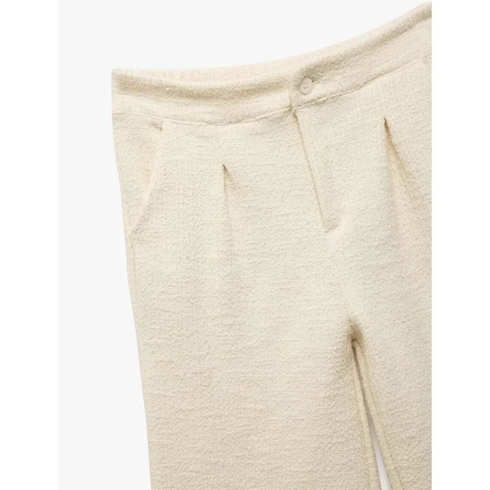 Kız Çocuk Cepli Pile Detaylı Düğmeli Bol Paça Tüvit Pantolon 5SKG40067AK - KOTON - EKRU - 11-12 YAŞ