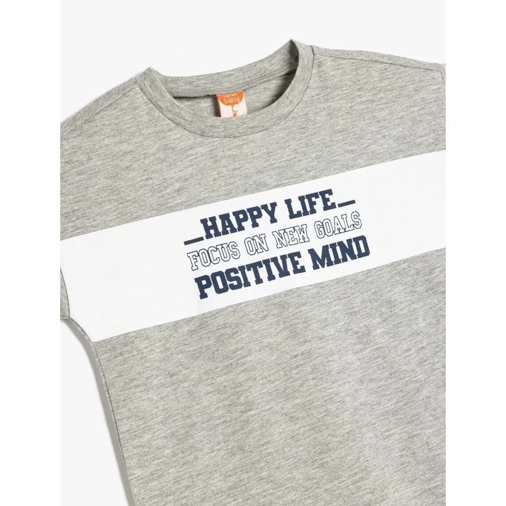 Erkek Bebek Slogan Baskılı Kısa Kollu Tişört 5SMB10057TK - KOTON - GRİ - 18-24 AY