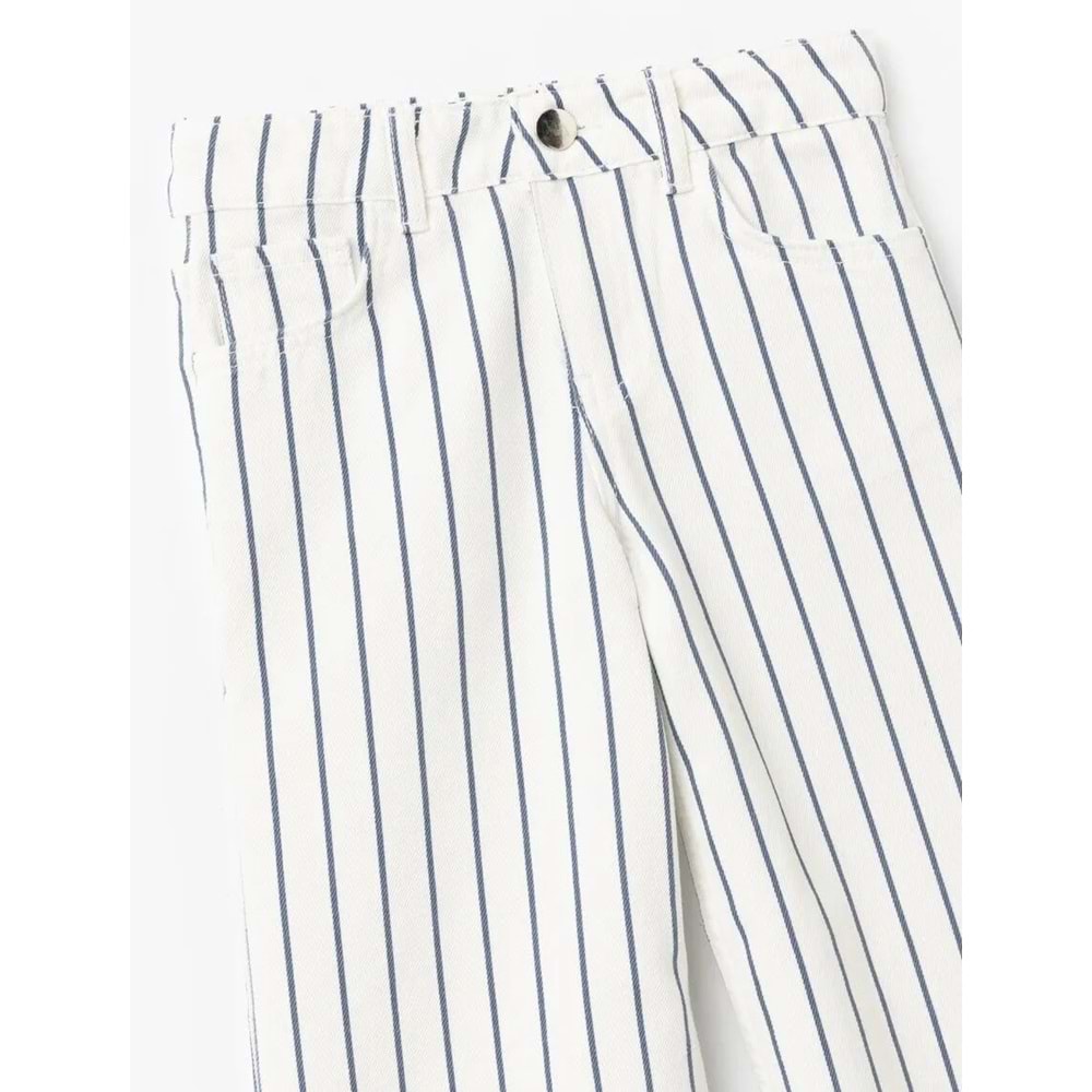 Kız Çocuk Pamuklu Çizgili Bol Paça Denim Pantolon 5SKG40068AD