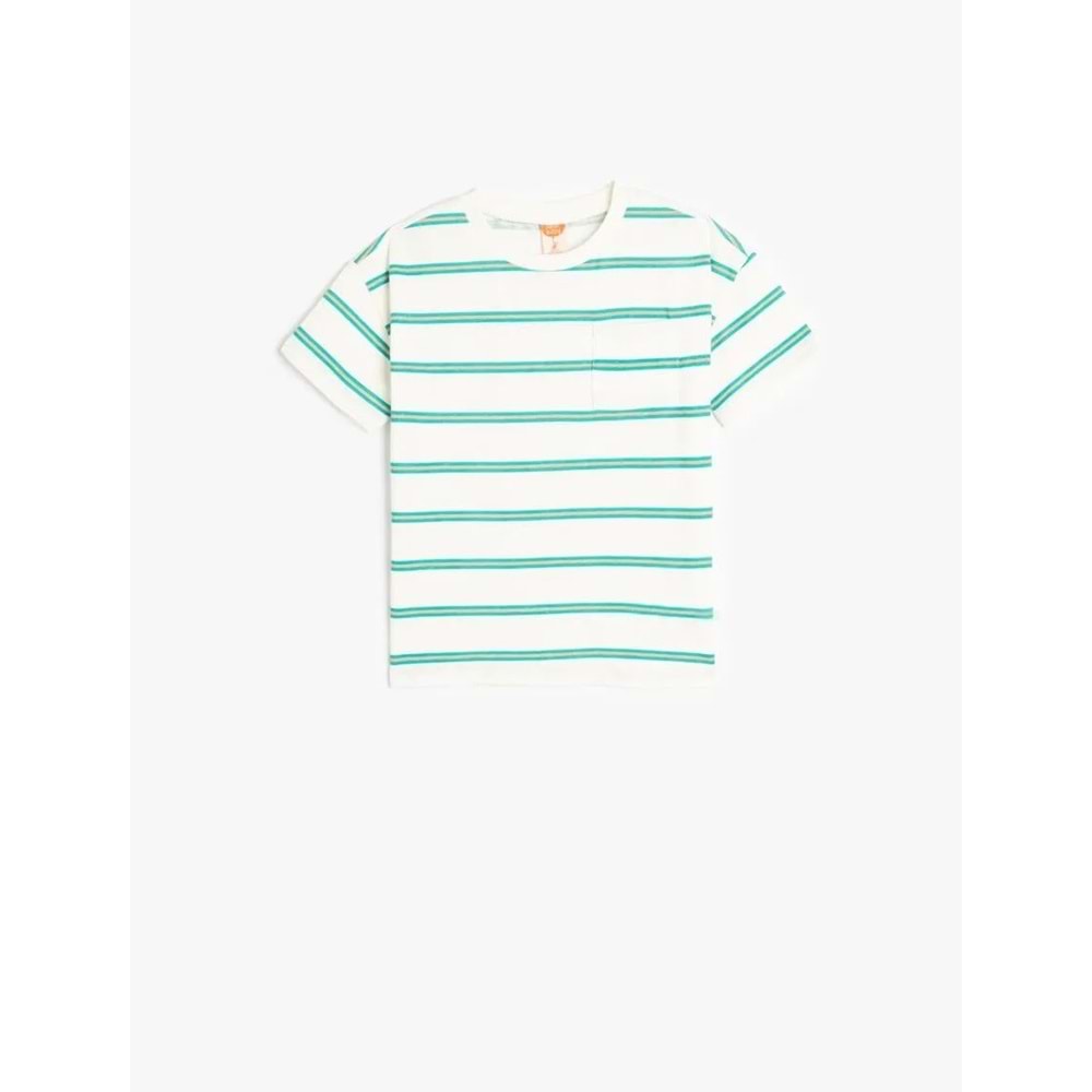 Erkek Bebek Bisiklet Yaka Kısa Kollu Pamuklu Çizgili Tişört 5SMB10014TK - KOTON - EKRU - 3-4 YAŞ