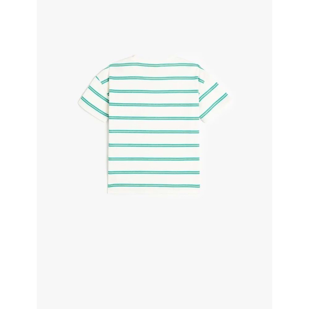 Erkek Bebek Bisiklet Yaka Kısa Kollu Pamuklu Çizgili Tişört 5SMB10014TK - KOTON - EKRU - 3-4 YAŞ
