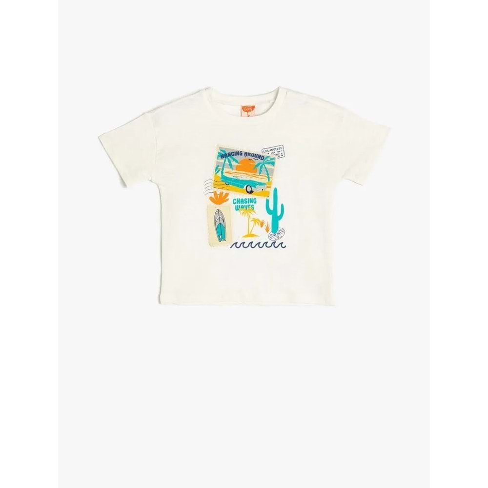 Erkek Bebek Yaz Temalı Baskı Detaylı Pamuklu Tişört 5SMB10006TK - KOTON - EKRU - 3-4 YAŞ