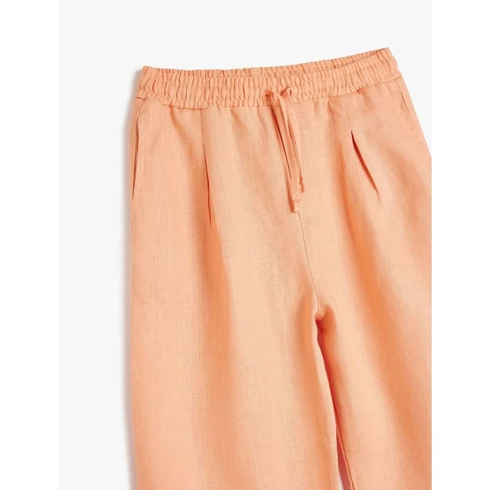 Kız Çocuk Beli Bağcıklı Bol Paça Basic Keten Pantolon 5SKG40106AW - KOTON - PEMBE - 5-6 YAŞ