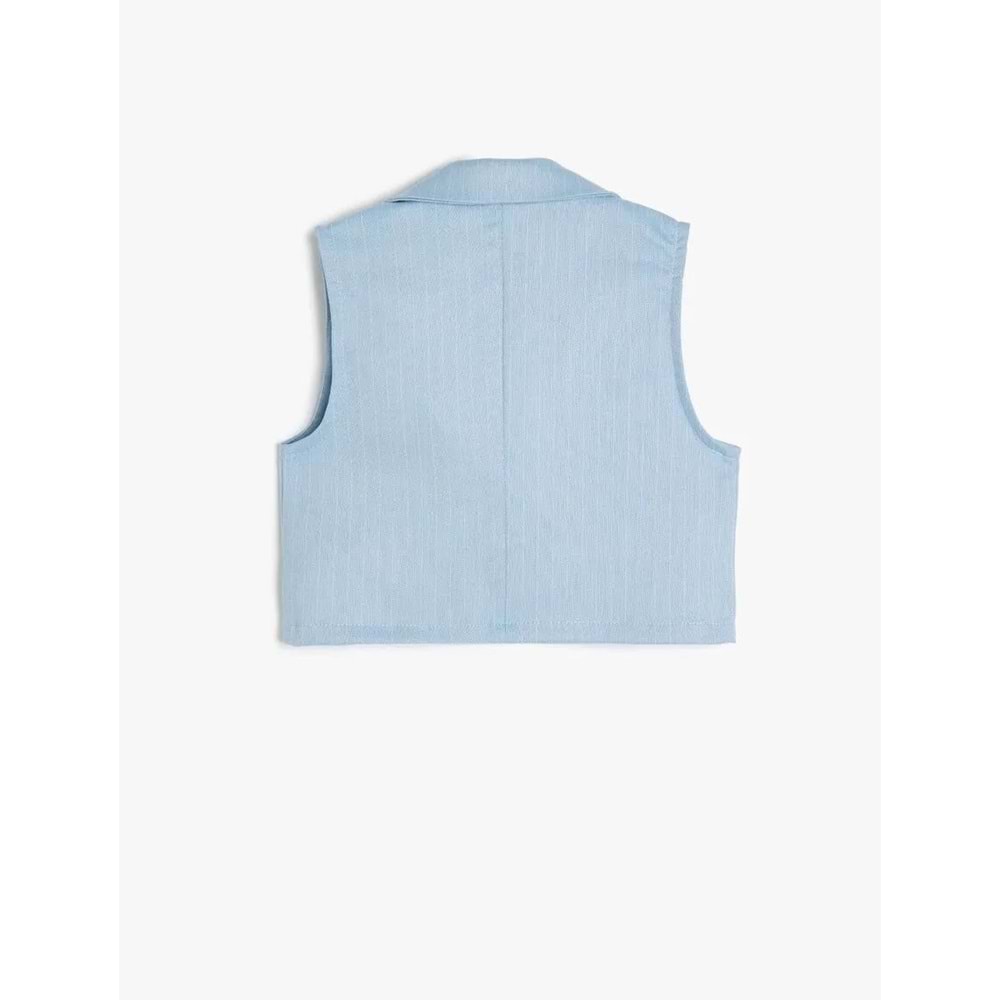 Kız Çocuk Kruvaze Krop Yelek Düğme Detaylı Cep Aplikeli 5SKG20018AW - KOTON - MAVİ - 5-6 YAŞ