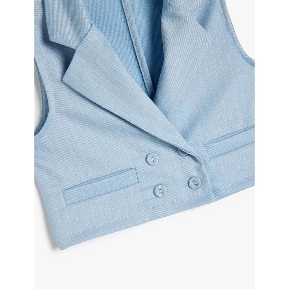 Kız Çocuk Kruvaze Krop Yelek Düğme Detaylı Cep Aplikeli 5SKG20018AW - KOTON - MAVİ - 5-6 YAŞ