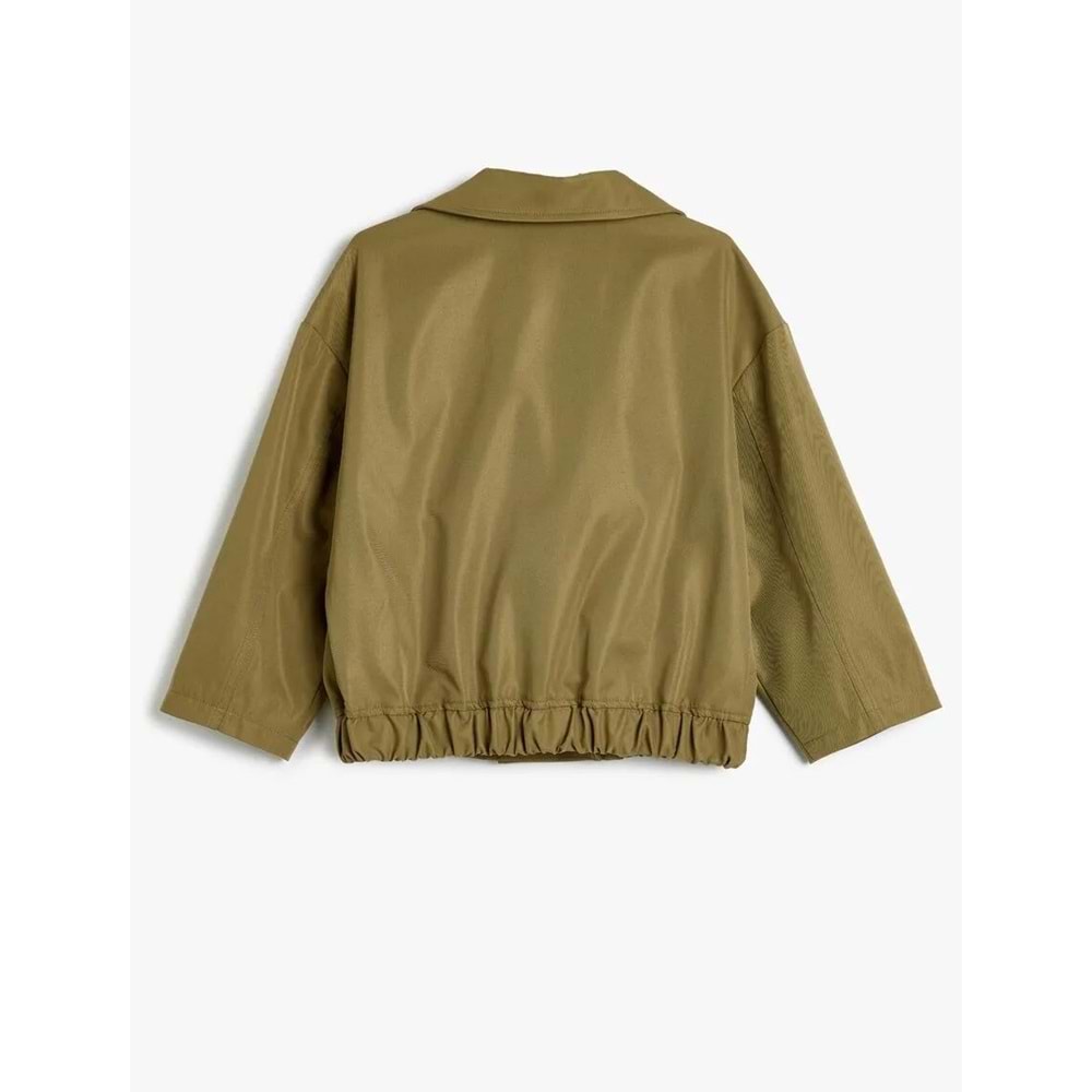 Kız Çocuk Mevsimlik Mont Kruvaze Yaka Cep Detaylı Uzun Kollu Düğmeli - KOTON - HAKİ - 9-10 YAŞ