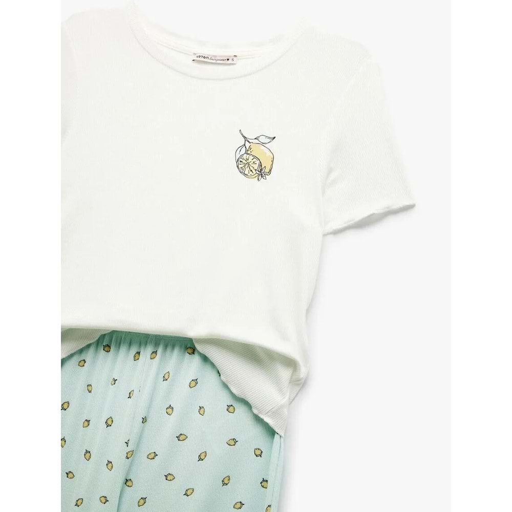 Viskon Kumaş Kısa Kollu Limon Baskılı Pijama Takımı 5SLK40078MK - KOTON - MİNT - S