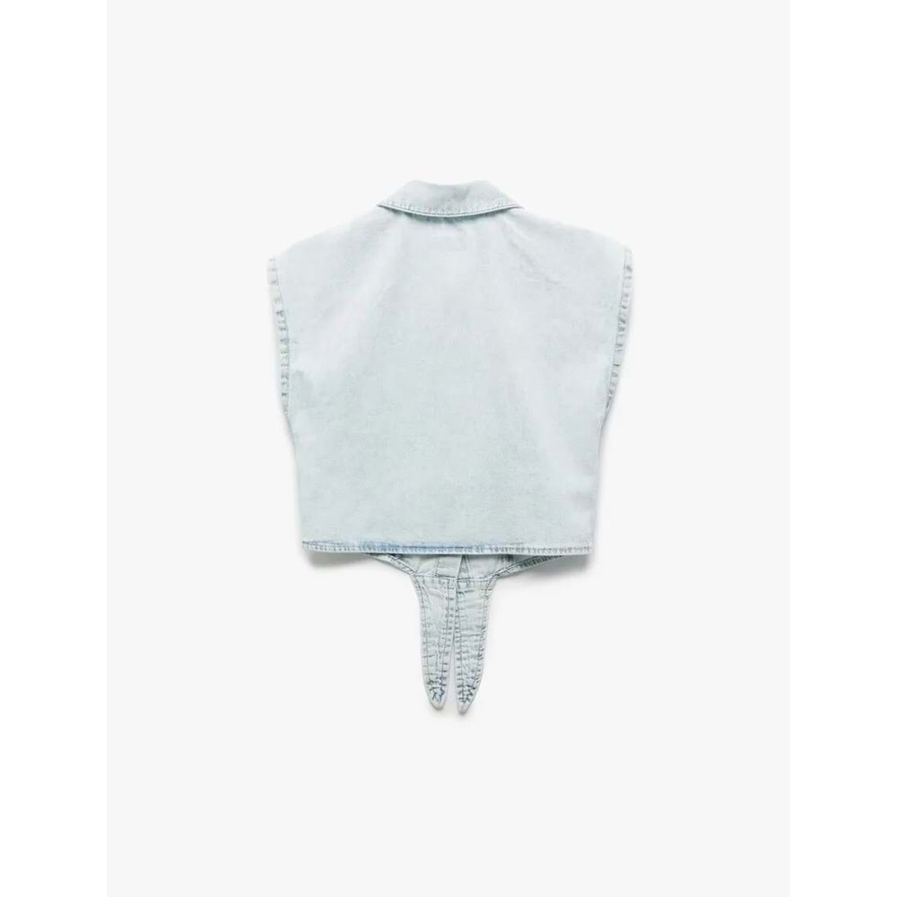 Kız Çocuk Bağlama Detaylı Pamuklu Denim Gömlek 5SKG20015AD - KOTON - AÇIK İNDİGO - 7-8 YAŞ