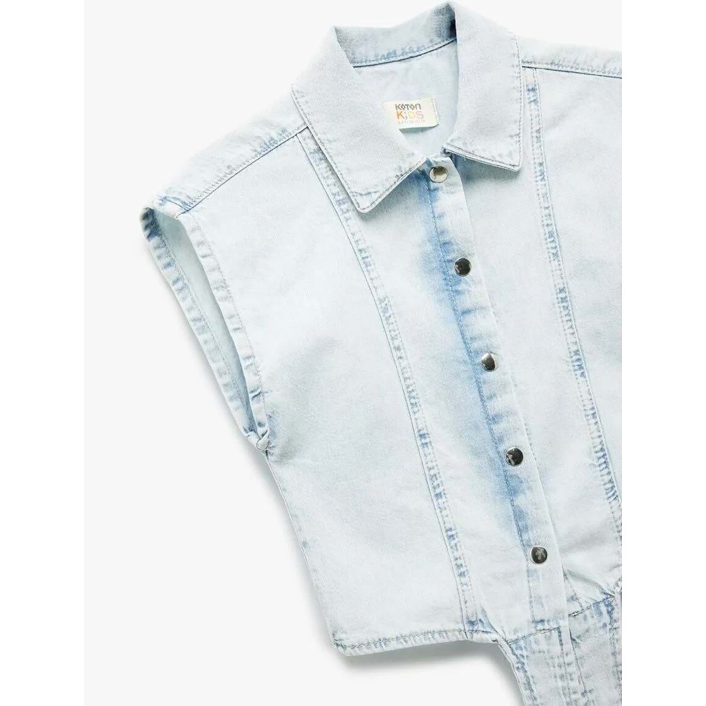 Kız Çocuk Bağlama Detaylı Pamuklu Denim Gömlek 5SKG20015AD - KOTON - AÇIK İNDİGO - 7-8 YAŞ