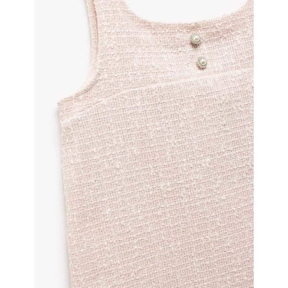 Kız Çocuk Askılı İnci Düğme Detaylı Yuvarlak Yaka Tüvit Jile Elbise 5SKG80067AW - KOTON - PEMBE - 13-14 YAŞ