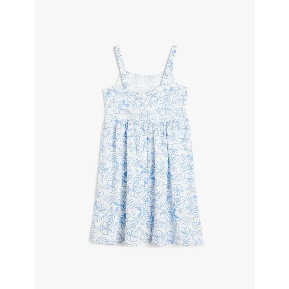 Kız Çocuk Çiçek Desenli Askılı Kare Yaka A Kesim Viskon Elbise 5SKG80023AW - KOTON - BEYAZ - 13-14 YAŞ