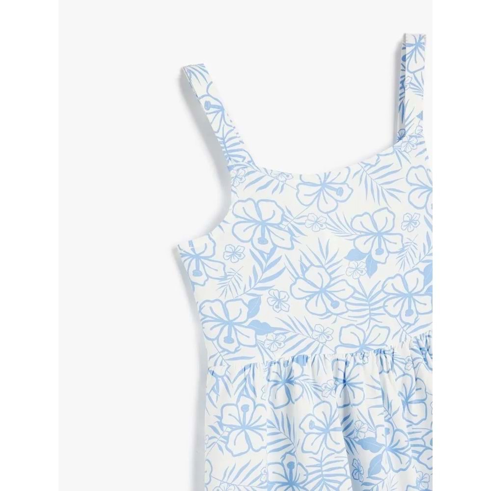 Kız Çocuk Çiçek Desenli Askılı Kare Yaka A Kesim Viskon Elbise 5SKG80023AW - KOTON - BEYAZ - 13-14 YAŞ