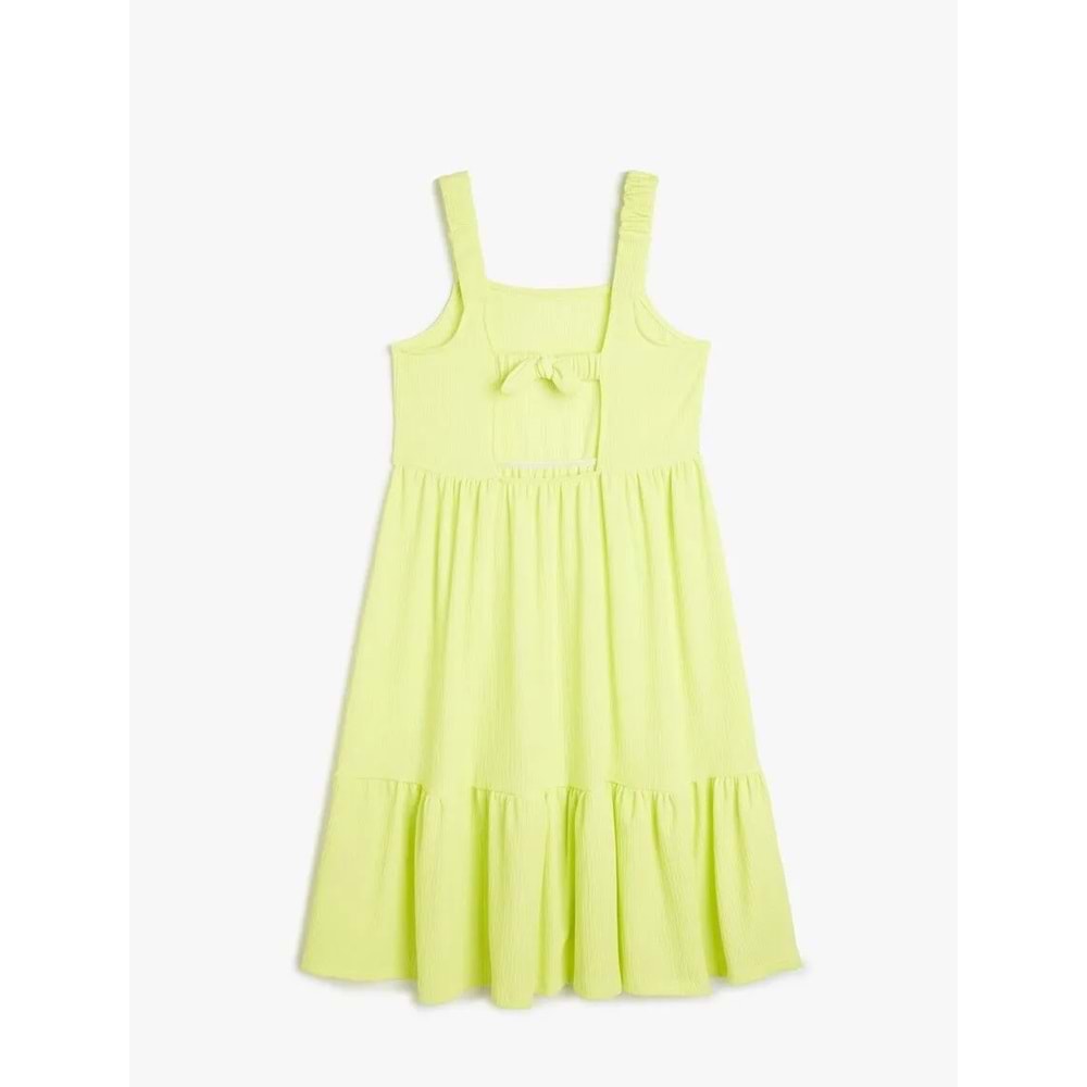 Kız Çocuk Askılı Pileli Kat Detaylı Kare Yaka Midi Boy Elbise 5SKG80012AK - KOTON - SARI - 9-10 YAŞ