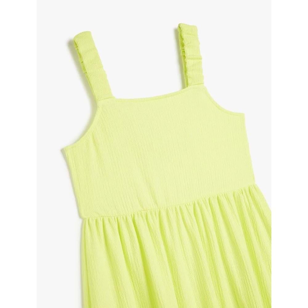 Kız Çocuk Askılı Pileli Kat Detaylı Kare Yaka Midi Boy Elbise 5SKG80012AK - KOTON - SARI - 9-10 YAŞ