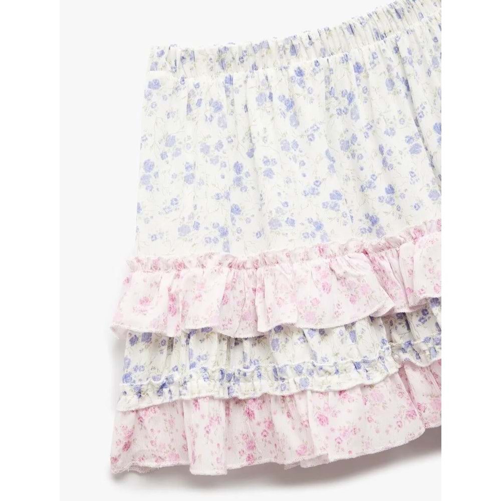 Beli Lastikli Katlı Çiçekli Viskon Etek 5SKG70025AW