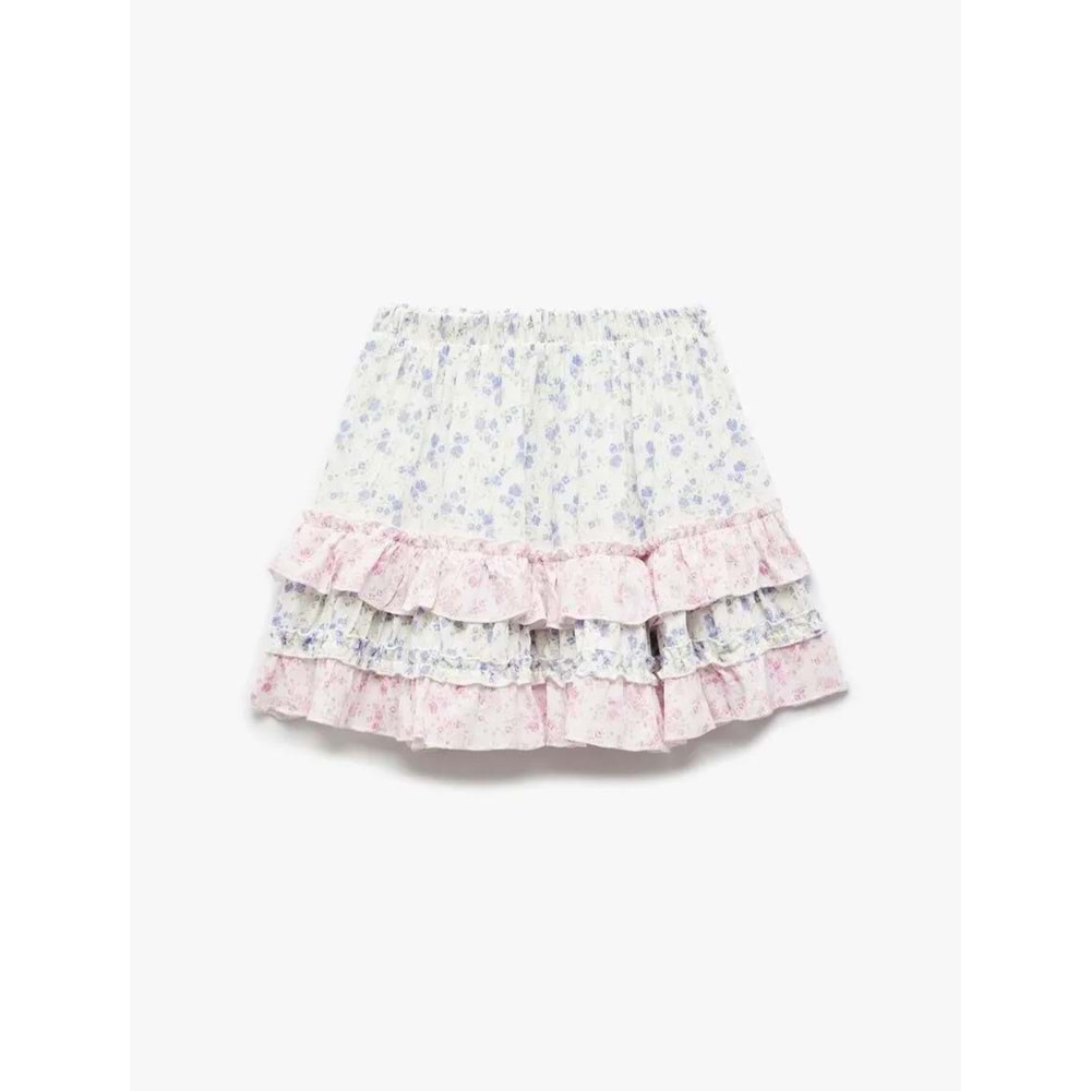 Beli Lastikli Katlı Çiçekli Viskon Etek 5SKG70025AW