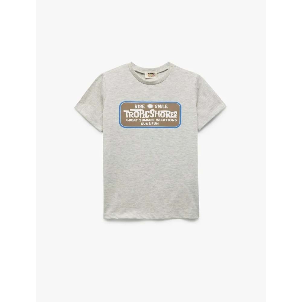 Erkek Çocuk Baskı Detaylı Bisiklet Yaka Kısa Kollu Tişört 5SKB10319TK - KOTON - GRİ - 9-10 YAŞ