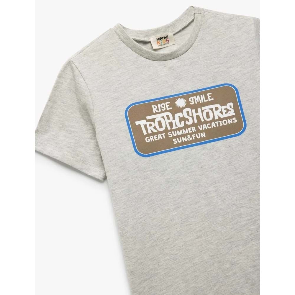 Erkek Çocuk Baskı Detaylı Bisiklet Yaka Kısa Kollu Tişört 5SKB10319TK - KOTON - GRİ - 9-10 YAŞ