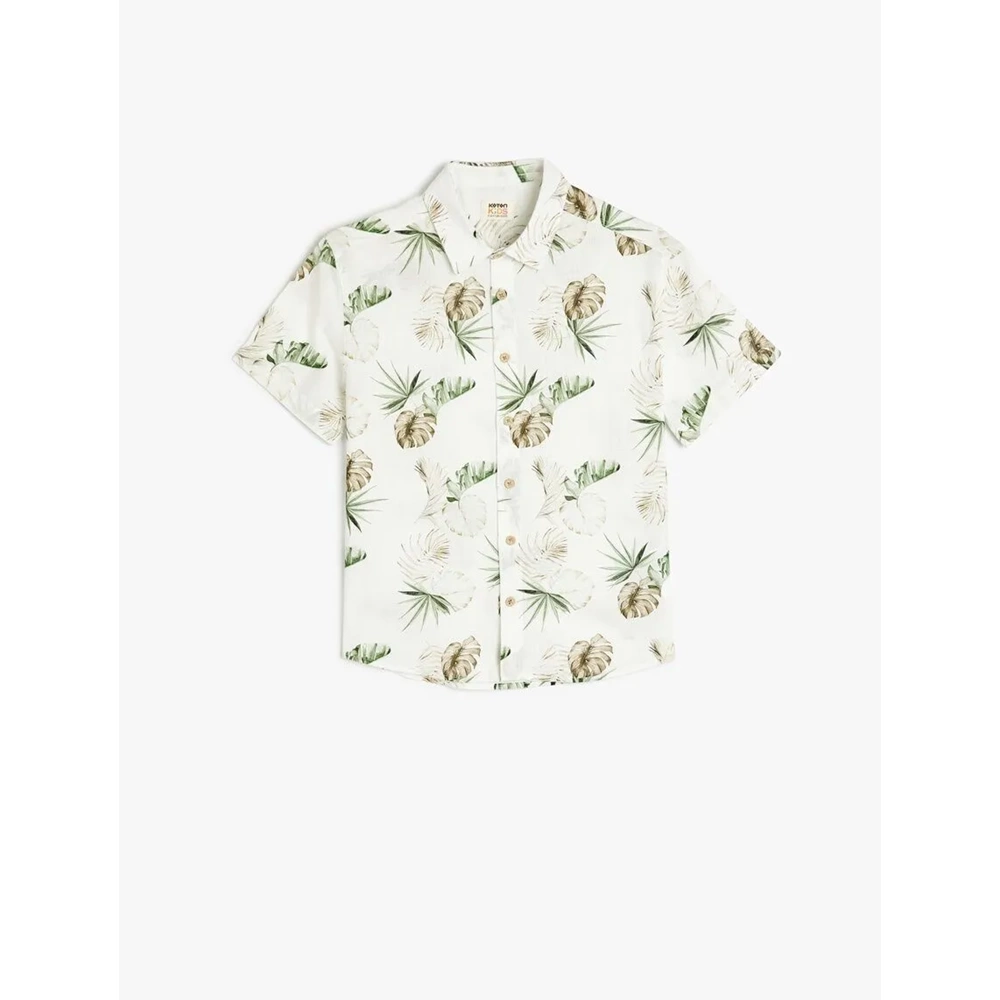 Erkek Çocuk Desenli Kısa Kollu Pamuklu Gömlek 5SKB60045TW - KOTON - EKRU - 9-10 YAŞ