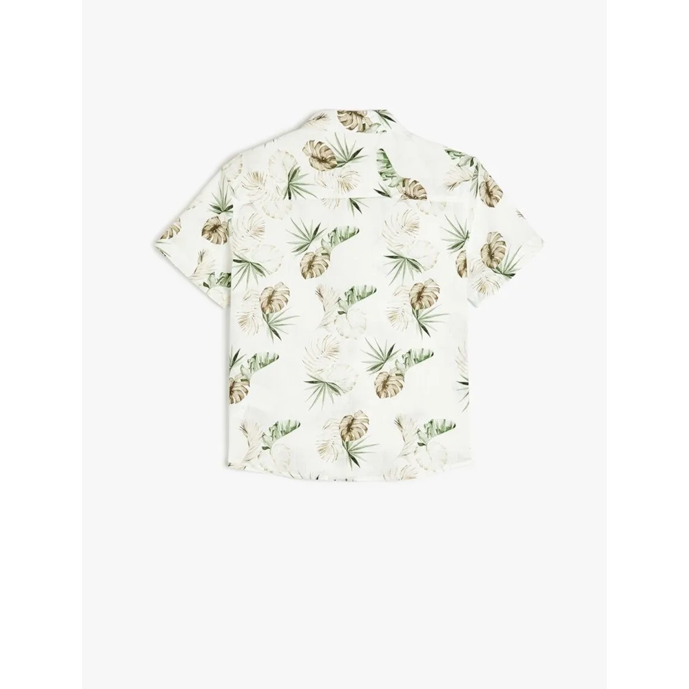 Erkek Çocuk Desenli Kısa Kollu Pamuklu Gömlek 5SKB60045TW - KOTON - EKRU - 9-10 YAŞ