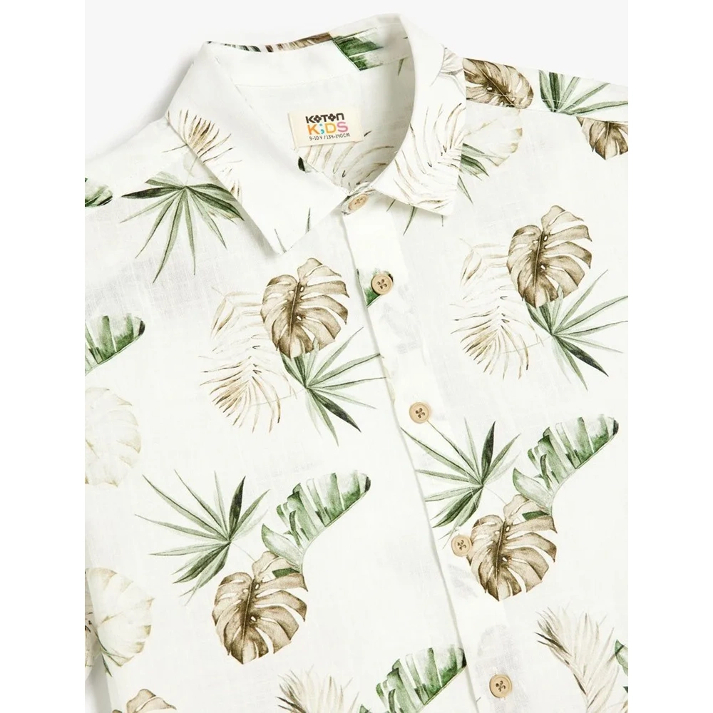 Erkek Çocuk Desenli Kısa Kollu Pamuklu Gömlek 5SKB60045TW - KOTON - EKRU - 9-10 YAŞ