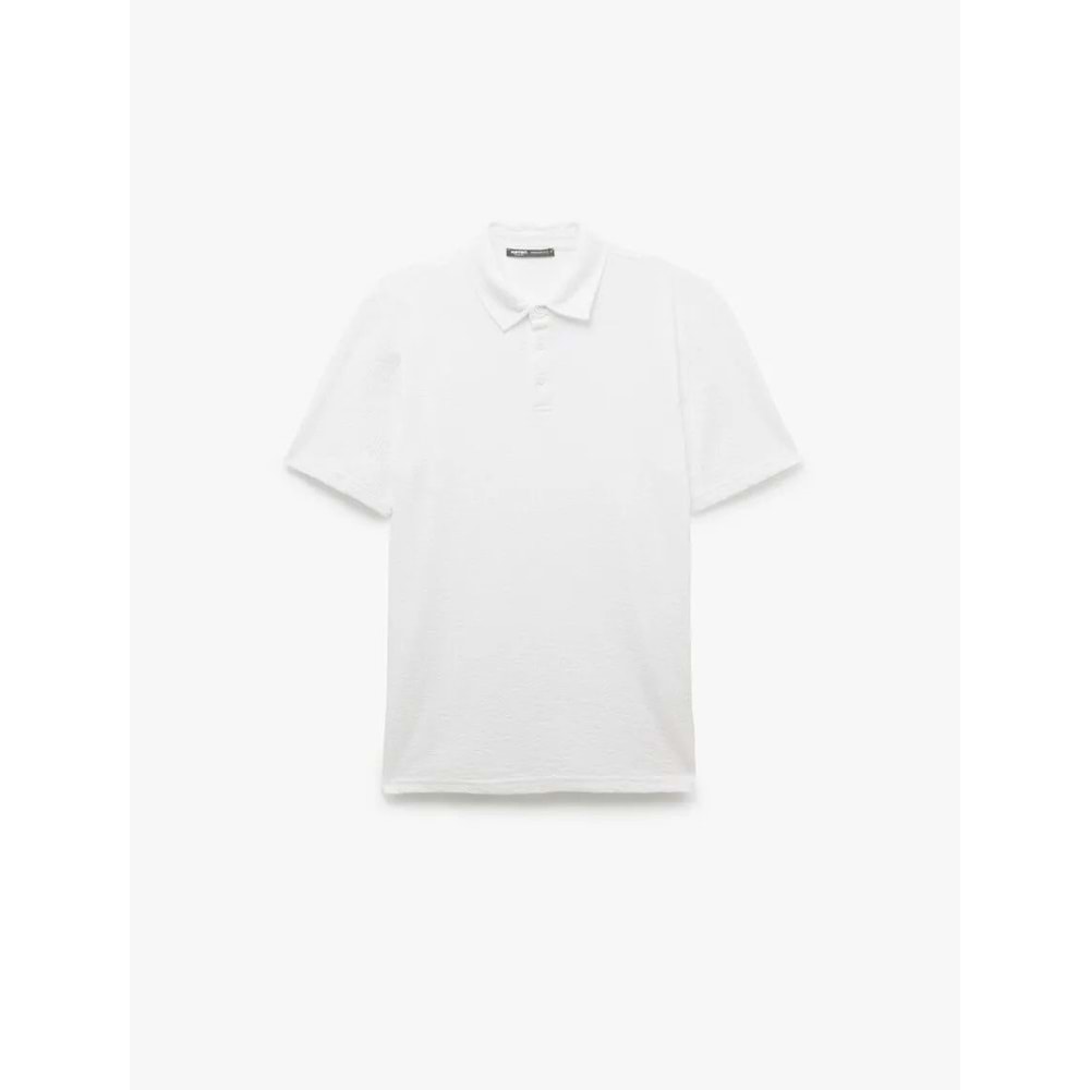 Kısa Kollu Pamuk Karışımlı Regular Fit Polo Yaka Tişört 5SAM10001MK - KOTON - BEYAZ - L