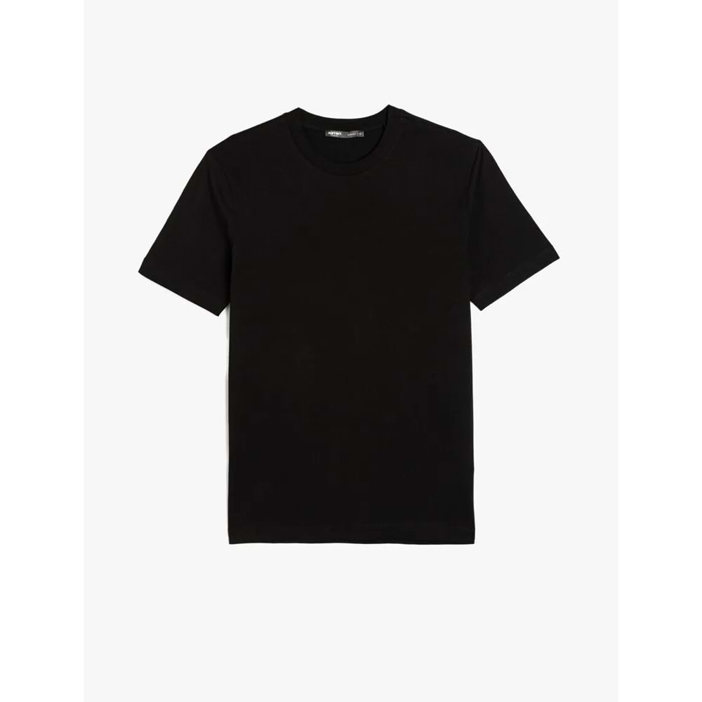 Pamuklu Kısa Kollu Bisiklet Yaka Basic Slim Fit Tişört 5SAM10345HK - KOTON - SİYAH - L