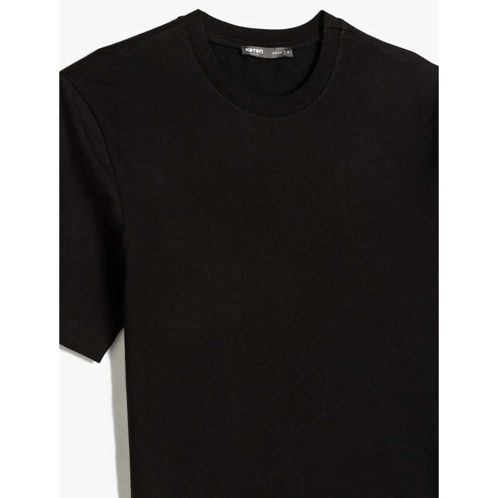 Pamuklu Kısa Kollu Bisiklet Yaka Basic Slim Fit Tişört 5SAM10345HK - KOTON - SİYAH - L
