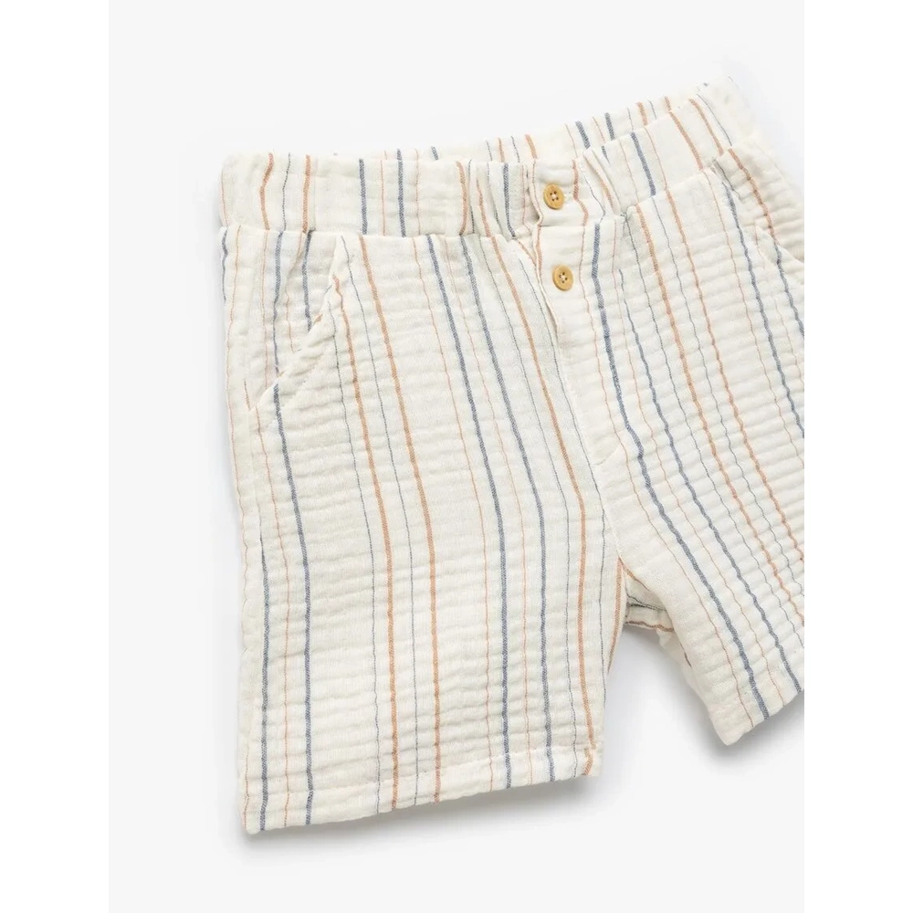 Erkek Bebek Pamuklu Düğme Detaylı Çizgili Müslin Şort 5SMB40090TW - KOTON - EKRU - 3-4 YAŞ