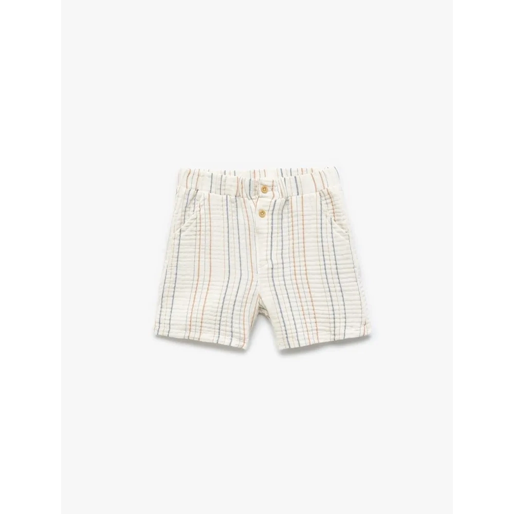 Erkek Bebek Pamuklu Düğme Detaylı Çizgili Müslin Şort 5SMB40090TW - KOTON - EKRU - 3-4 YAŞ
