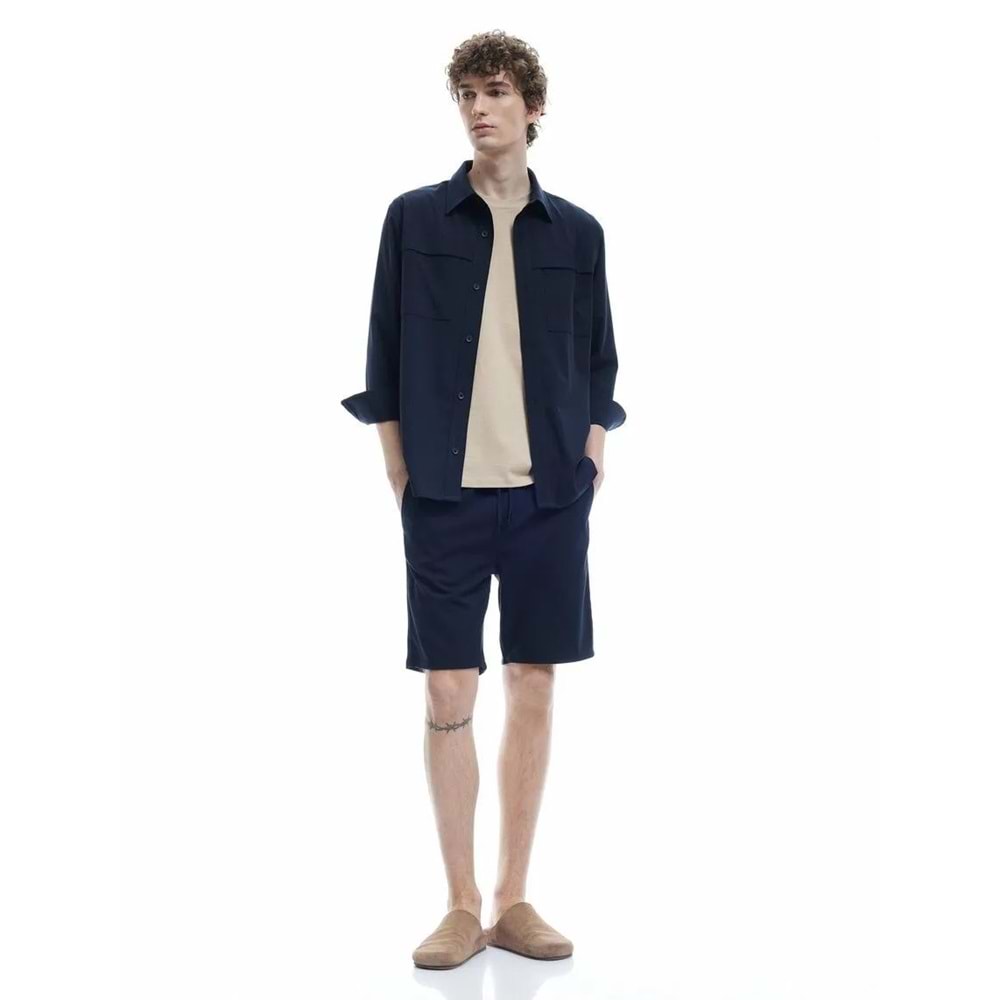 Viskon Karışımlı Cep Detaylı Bermuda Beli Bağcıklı Şort 5SAM40017HW