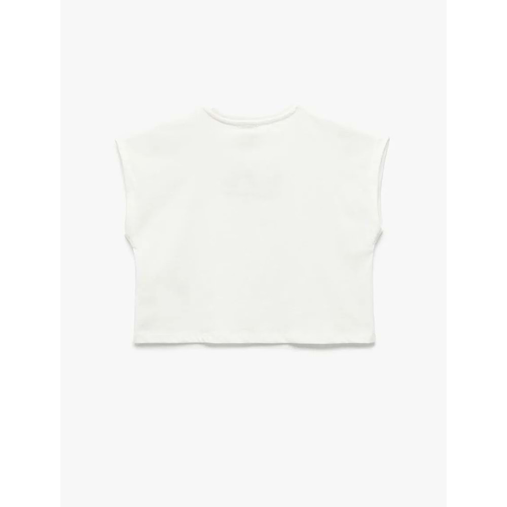 Kız Çocuk Nakış Detaylı Kısa Kollu Pamuklu Crop Tişört 5SKG10490AK - KOTON - EKRU - 7-8 YAŞ