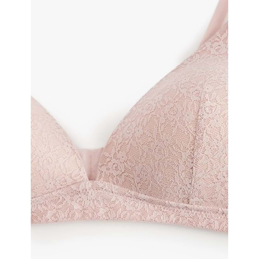 Rahat Kalıp Balensiz Dantelli Soft Bralet Sütyen 6WLK10024MK - KOTON - PEMBE - S