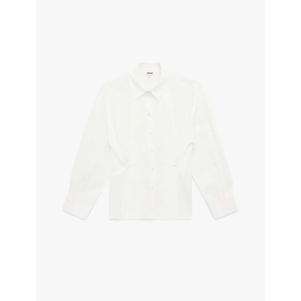 Regular Fit Uzun Kollu Düğme Detaylı Poplin Gömlek 6SAK60132PW - KOTON - KIRIK BEYAZ - 34