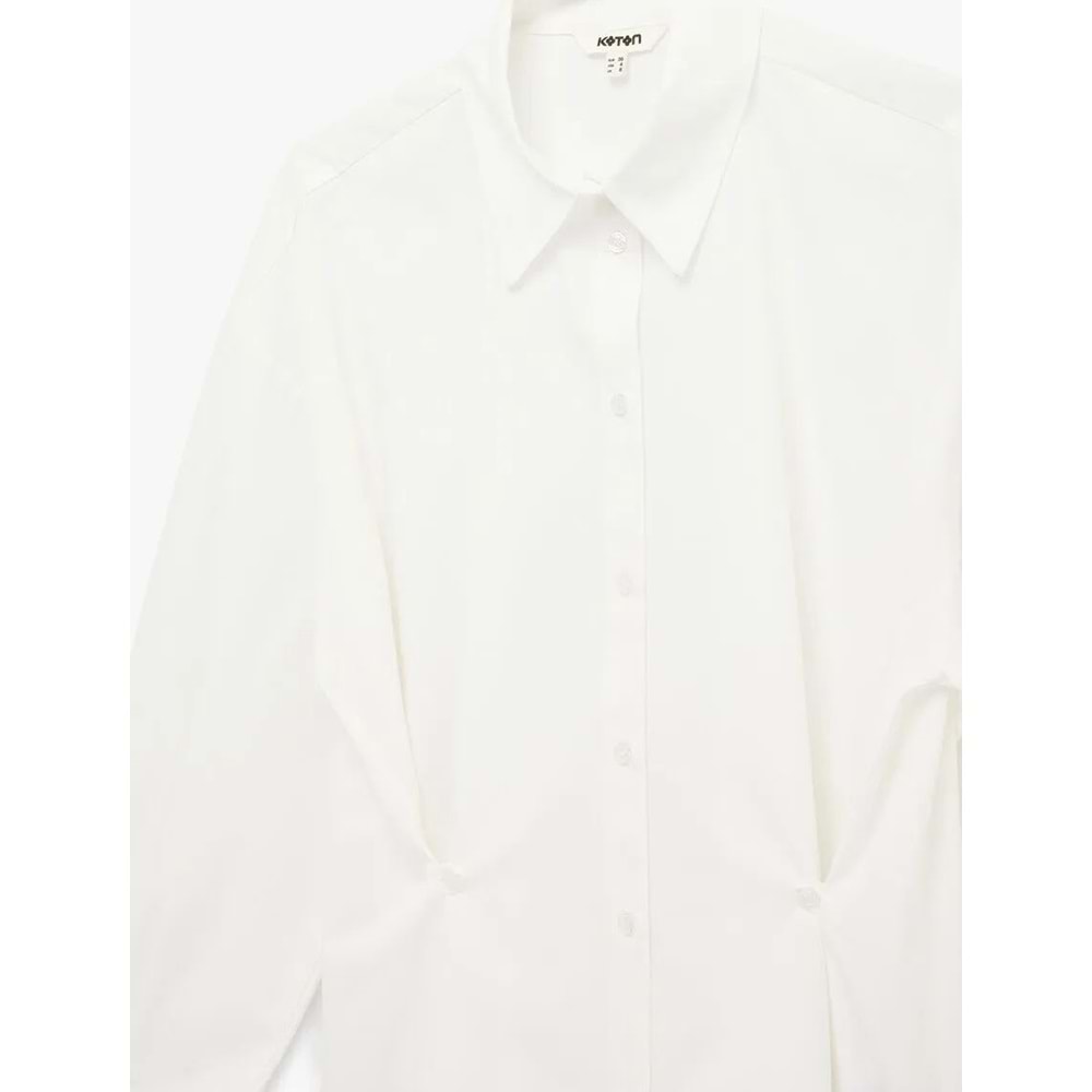 Regular Fit Uzun Kollu Düğme Detaylı Poplin Gömlek 6SAK60132PW - KOTON - KIRIK BEYAZ - 34