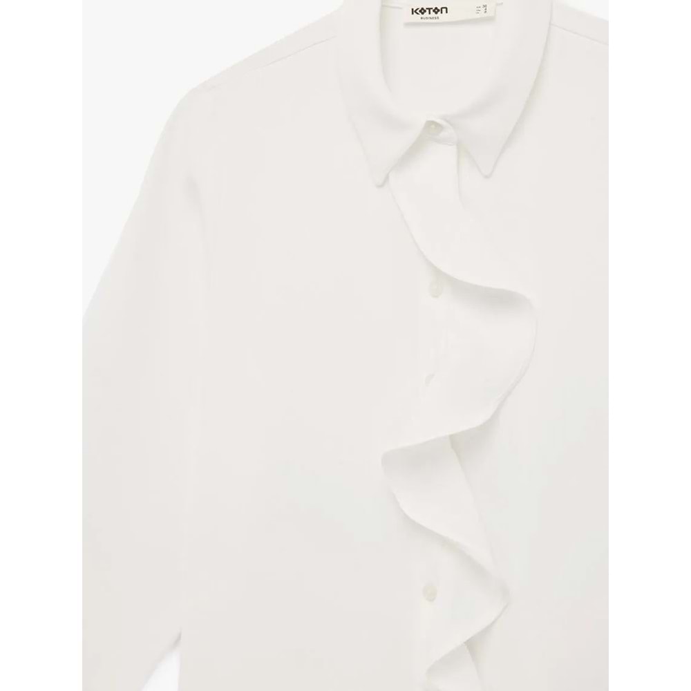Regular Fit Uzun Kollu Düğmeli Klasik Yaka Volanlı Gömlek 6SAK60288UW - KOTON - EKRU - 34