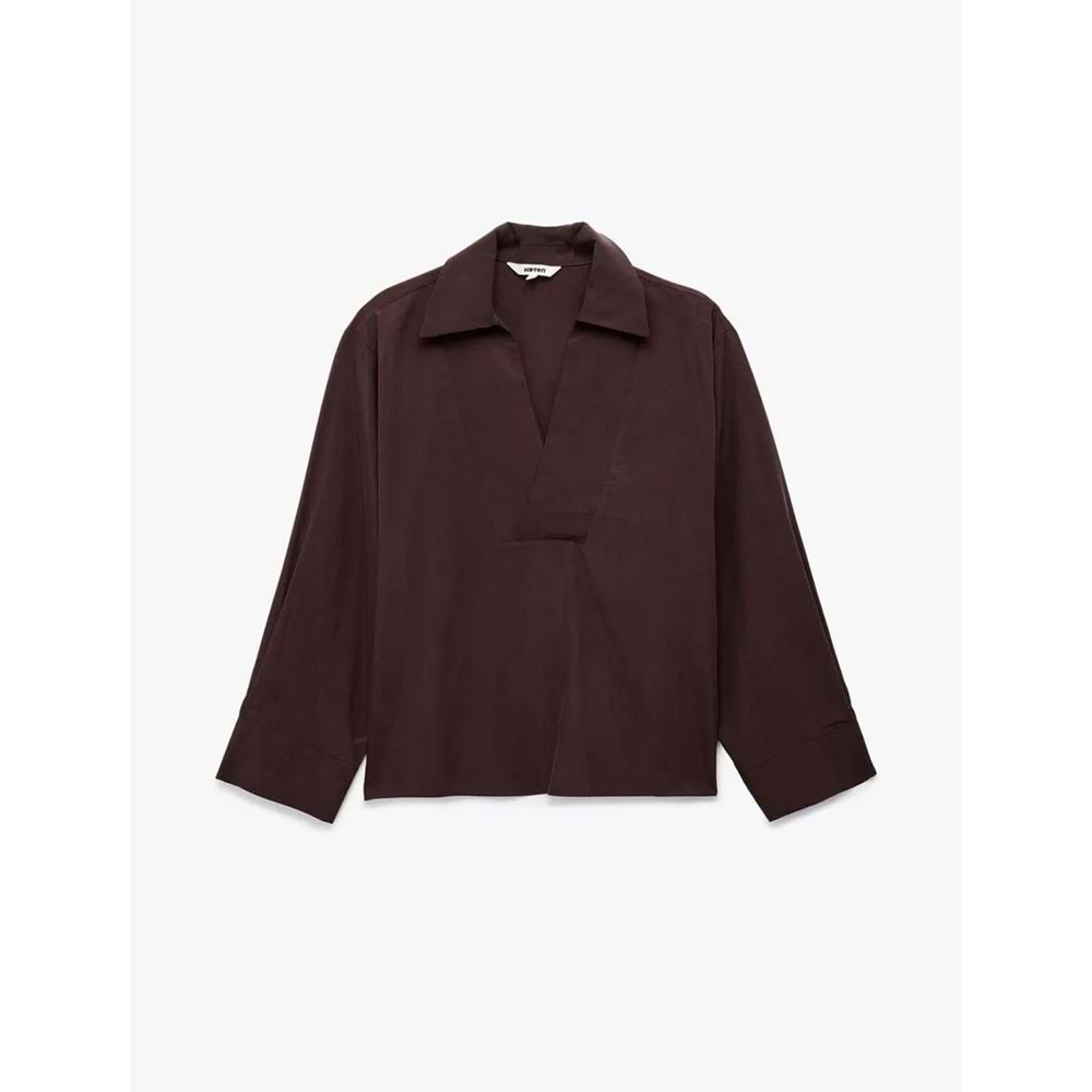 Uzun Kollu V Gömlek Yaka Bluz 6SAK60016EW - KOTON - MÜRDÜM - 44